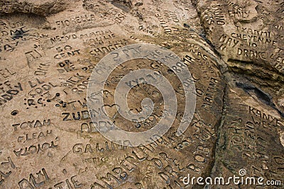 Graffiti on the rocks. Editorial Stock Photo